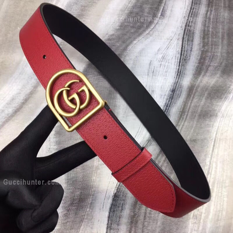 Gucci Leather Belt With Framed Double G Red 35mm